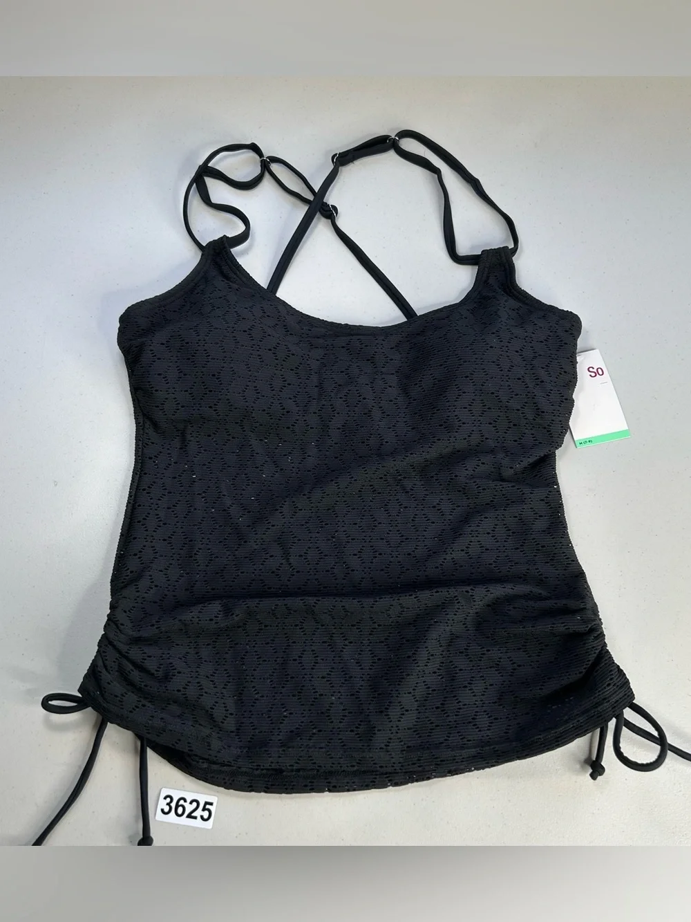 So Junior Size Medium Swimsuit Scoop Neck Crochet Tankini Top Black New